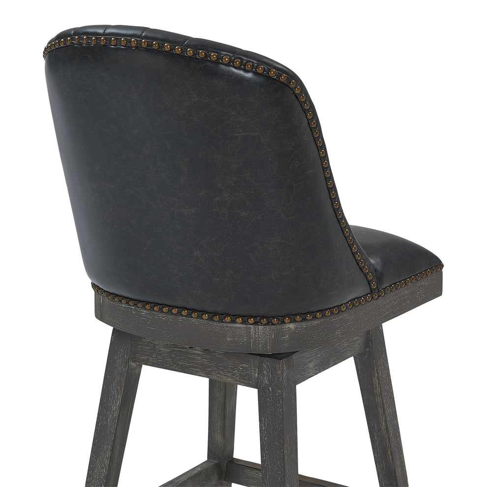 Onyx And Gray Faux Leather And Solid Wood Swivel Bar Height Bar Chair By Homeroots | Bar Stools | Modishstore - 7