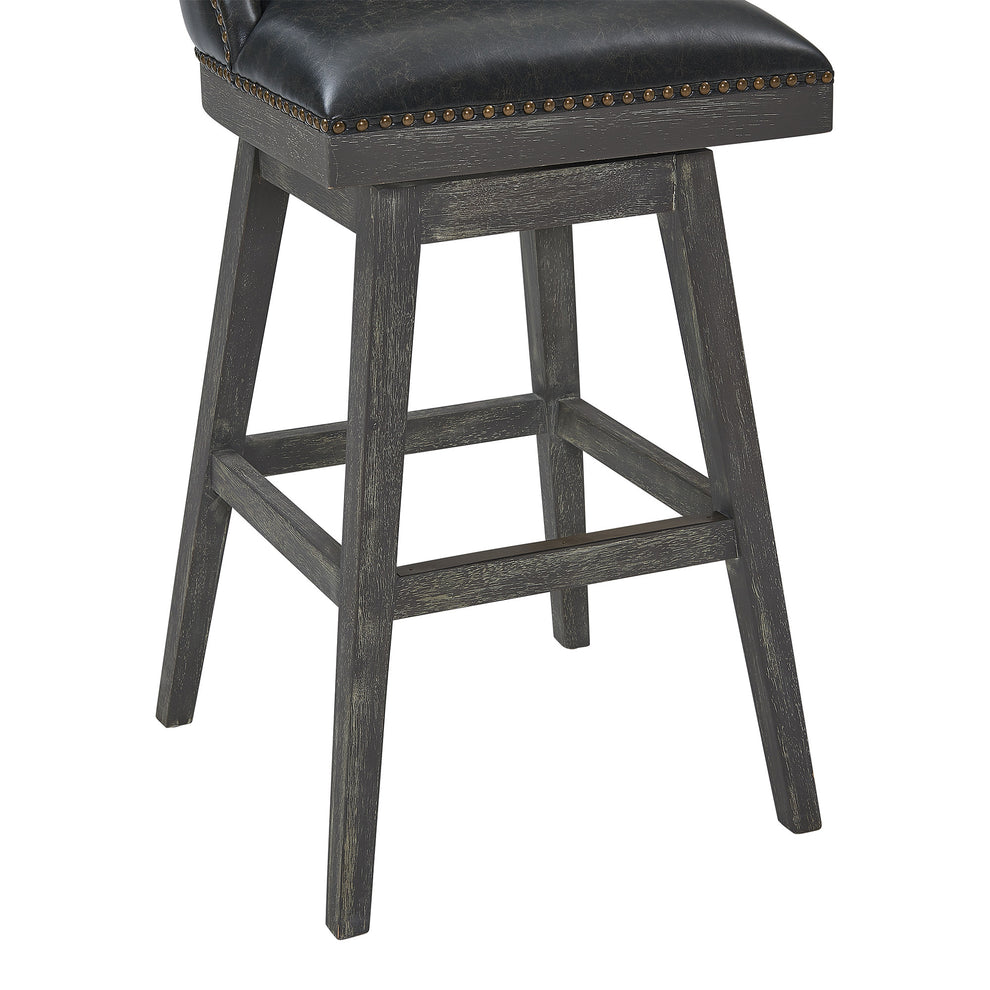 Onyx And Gray Faux Leather And Solid Wood Swivel Bar Height Bar Chair By Homeroots | Bar Stools | Modishstore - 8