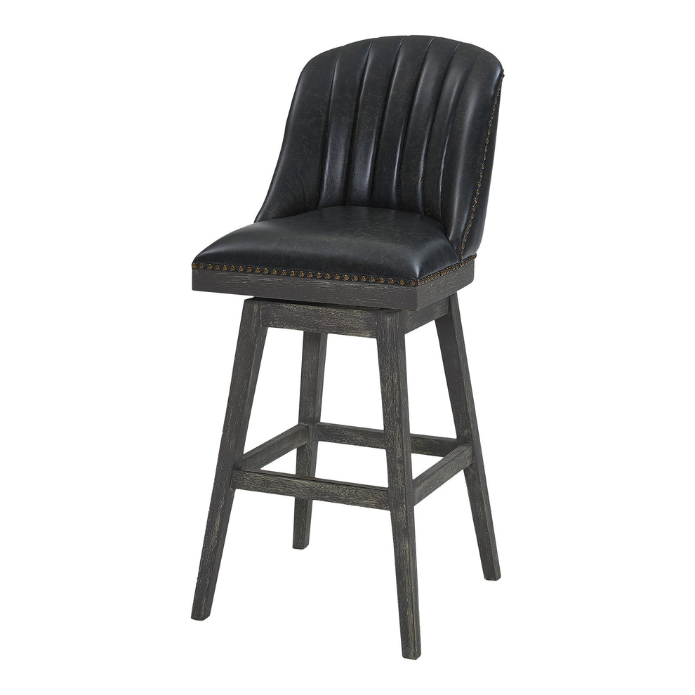 Onyx And Gray Faux Leather And Solid Wood Swivel Bar Height Bar Chair By Homeroots | Bar Stools | Modishstore - 5