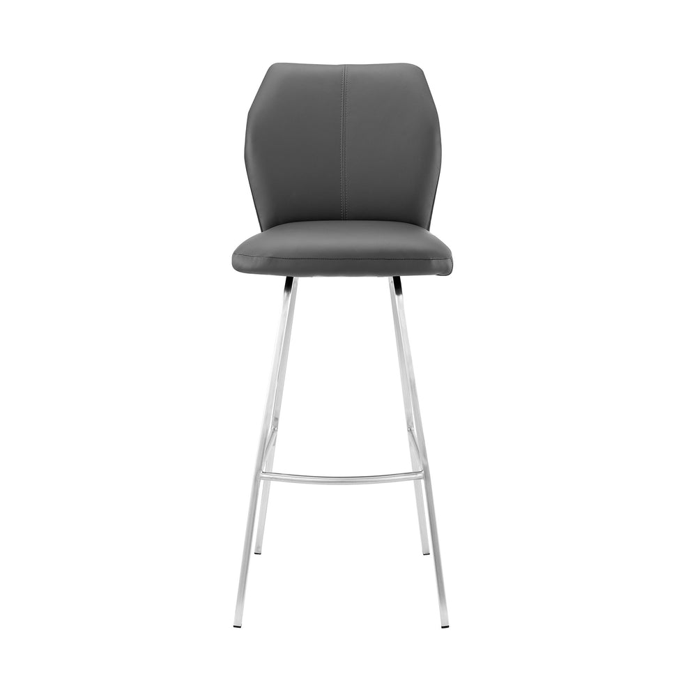 Gray And Silver Faux Leather And Iron Bar Height Bar Chair By Homeroots | Bar Stools | Modishstore - 3