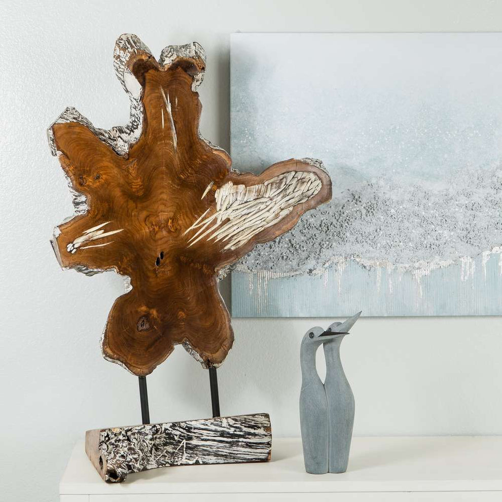 Teak Slab on Stand - Burnt Finish By Garden Age Supply | Sculptures | Modishstore - 3