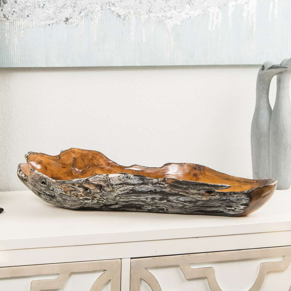Teak New Long Tray - Burnt Finish Set of 2 By Garden Age Supply | Decorative Trays & Dishes | Modishstore - 2