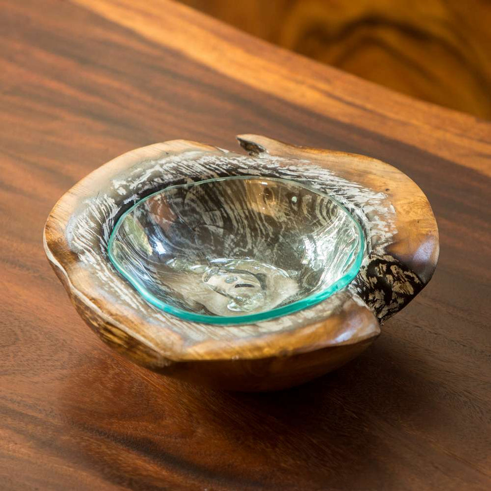 Round Teak Bowl with Glass Liner - Burnt Finish Set of 4 By Garden Age Supply | Decorative Bowls | Modishstore - 2