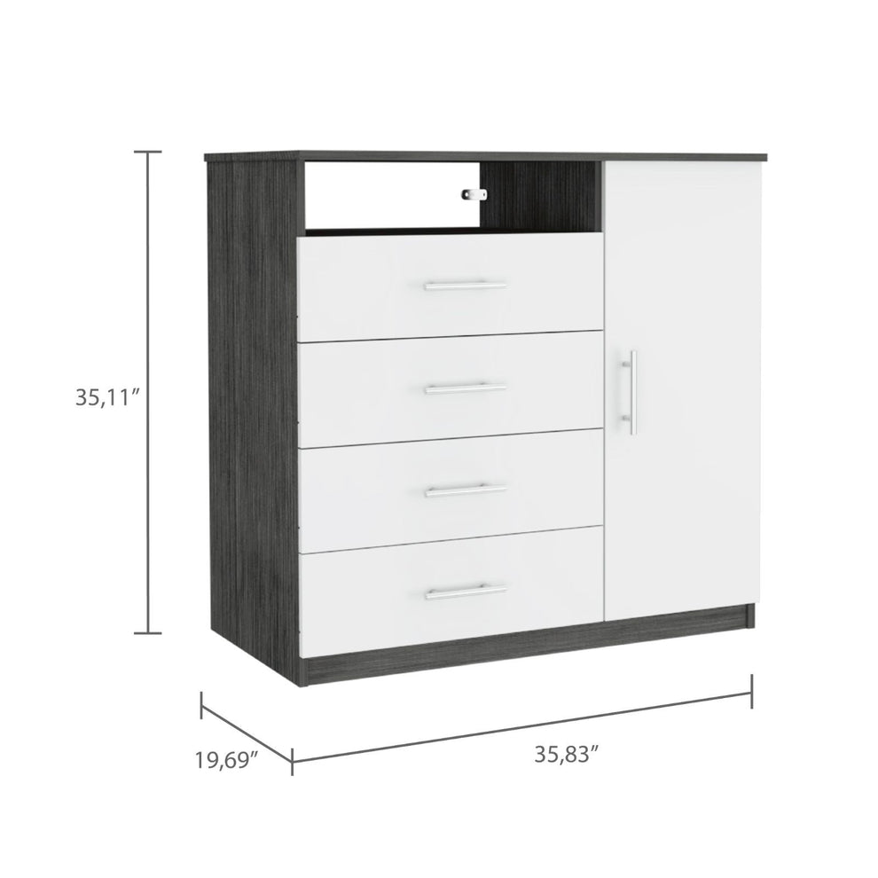 Gray and White Four Drawer Dresser By Homeroots | Dressers | Modishstore - 5