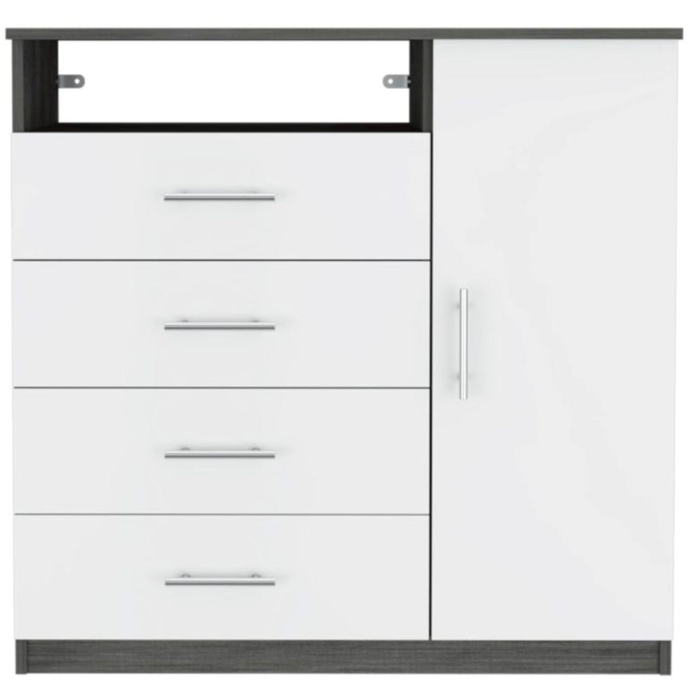 Gray and White Four Drawer Dresser By Homeroots | Dressers | Modishstore - 2