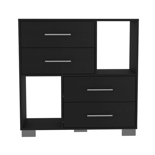 Black Manufactured Wood Four Drawer Dresser with Cubes By Homeroots | Dressers | Modishstore - 1