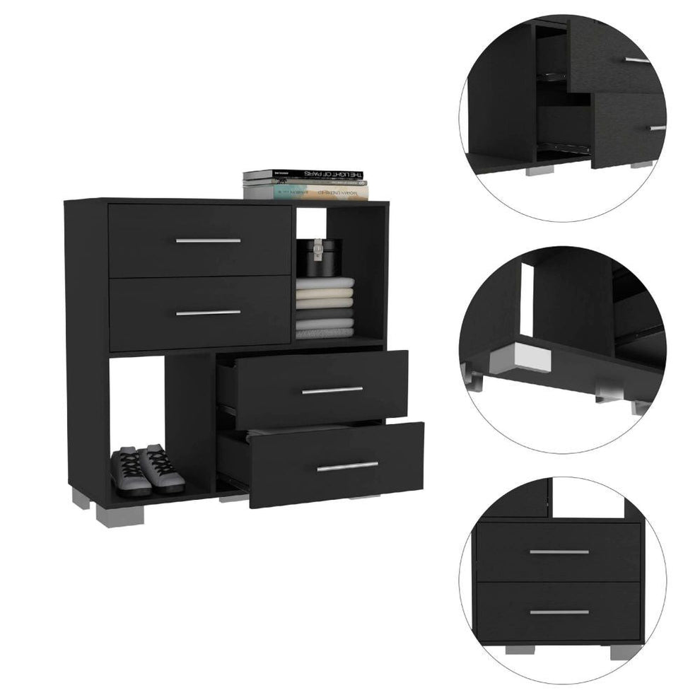 Black Manufactured Wood Four Drawer Dresser with Cubes By Homeroots | Dressers | Modishstore - 5