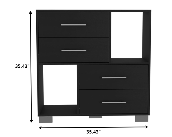 Black Manufactured Wood Four Drawer Dresser with Cubes By Homeroots | Dressers | Modishstore - 4