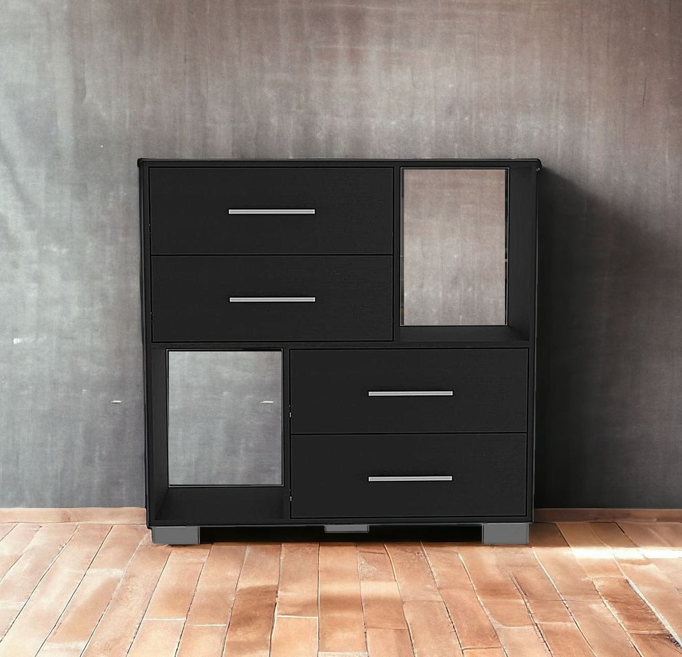 Black Manufactured Wood Four Drawer Dresser with Cubes By Homeroots | Dressers | Modishstore - 2