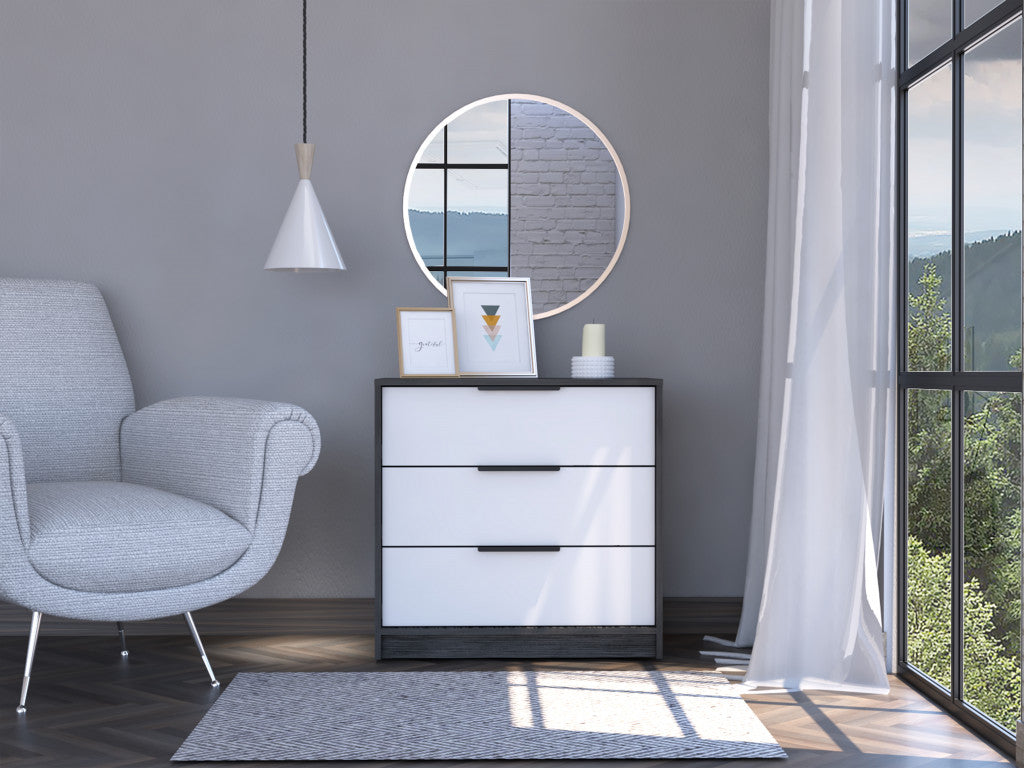 White And Smokey Oak Manufactured Wood Three Drawer Dresser By Homeroots | Dressers | Modishstore - 4