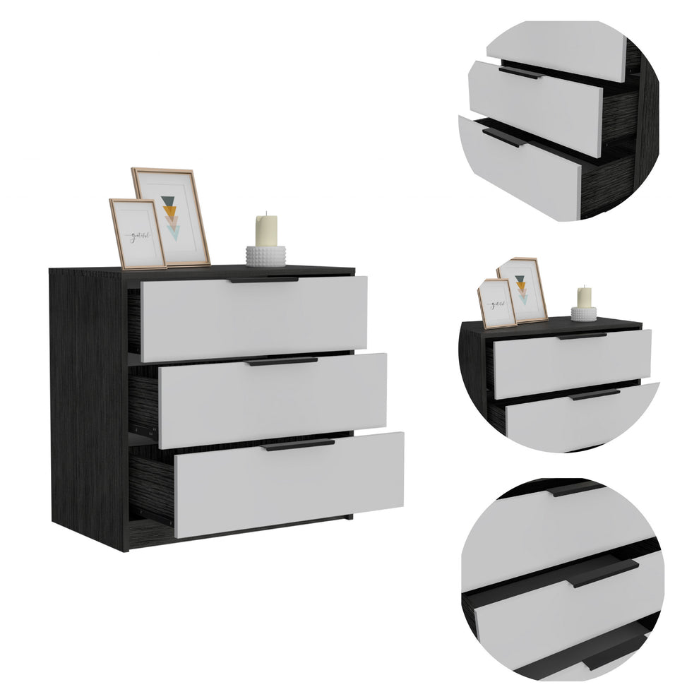 White And Smokey Oak Manufactured Wood Three Drawer Dresser By Homeroots | Dressers | Modishstore - 3
