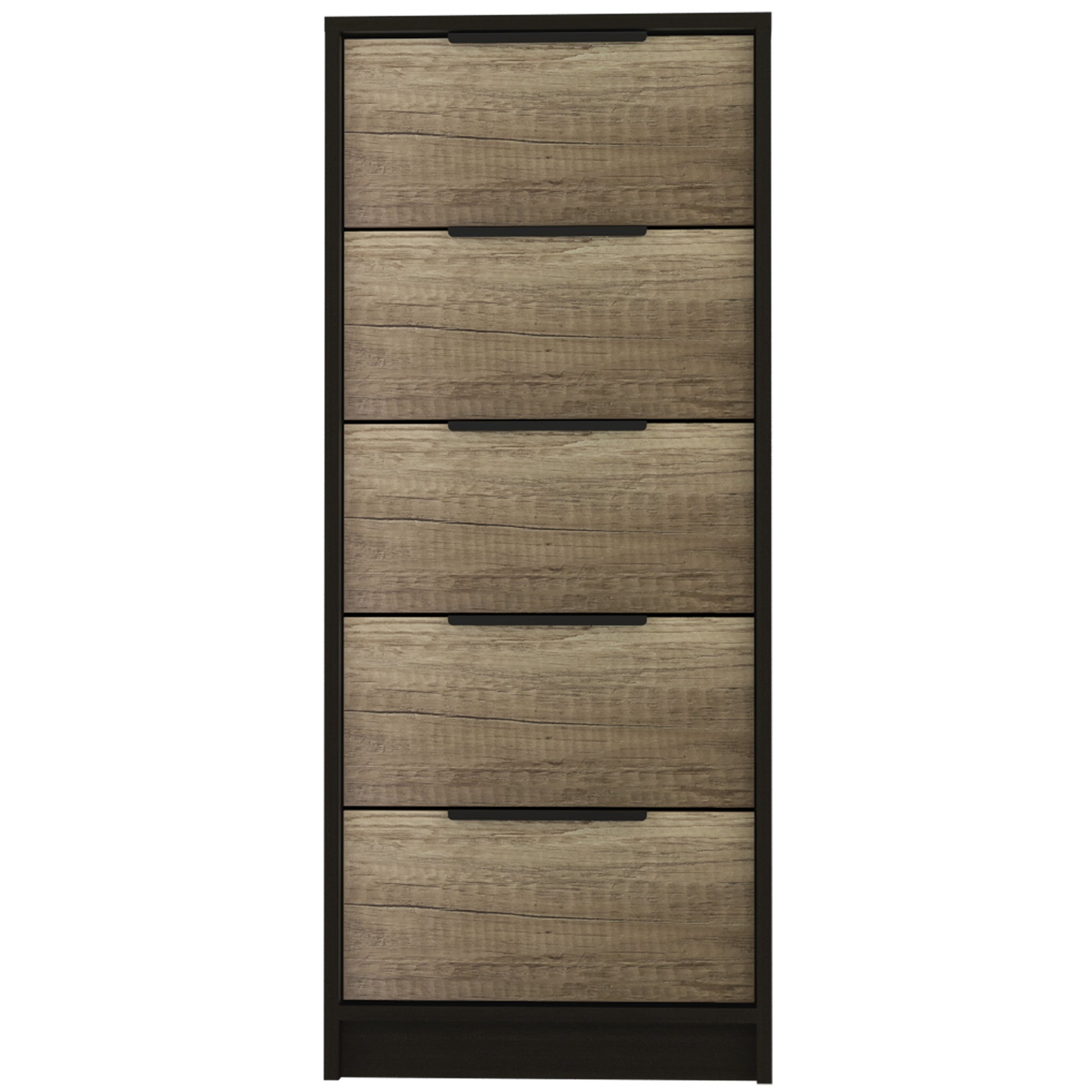 Black And Light Oak Manufactured Wood Five Drawer Chest By Homeroots | Dressers | Modishstore - 1