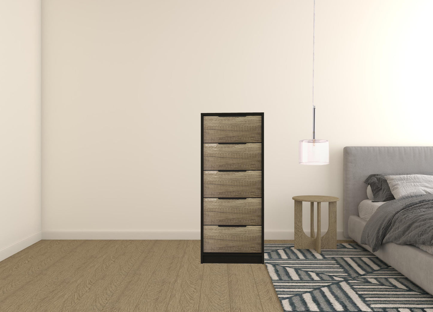 Black And Light Oak Manufactured Wood Five Drawer Chest By Homeroots | Dressers | Modishstore - 2