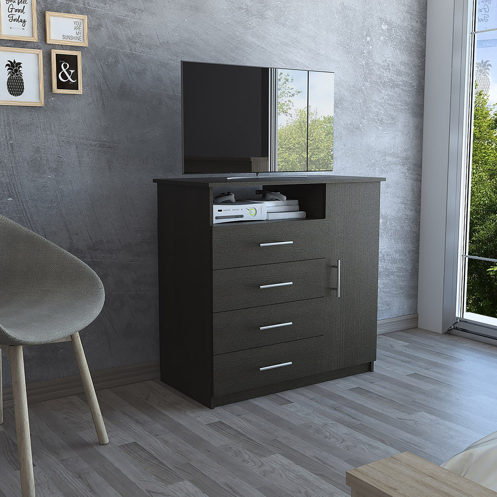 Black Manufactured Wood Four Drawer Combo Dresser By Homeroots | Dressers | Modishstore - 3