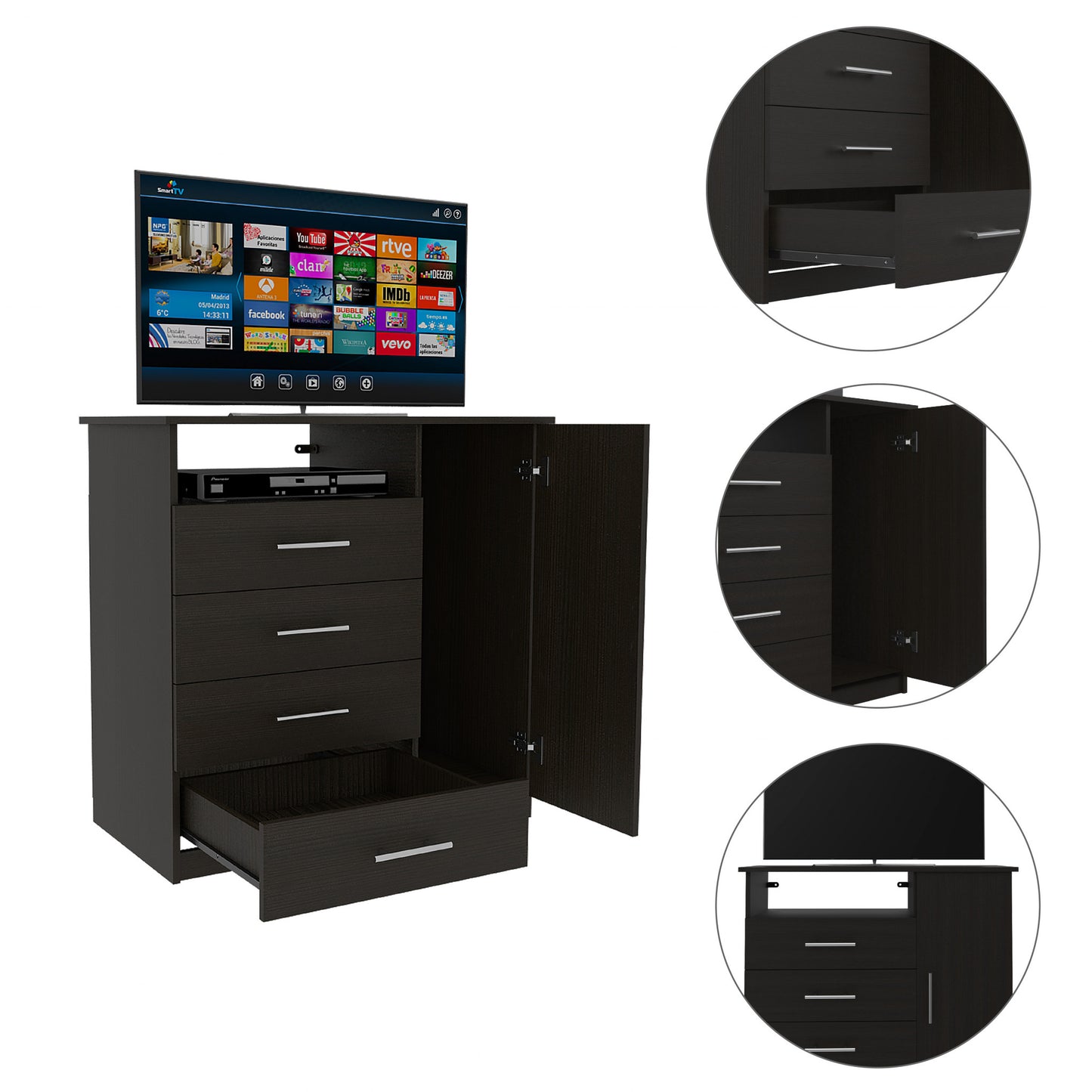 Black Manufactured Wood Four Drawer Combo Dresser By Homeroots | Dressers | Modishstore - 2