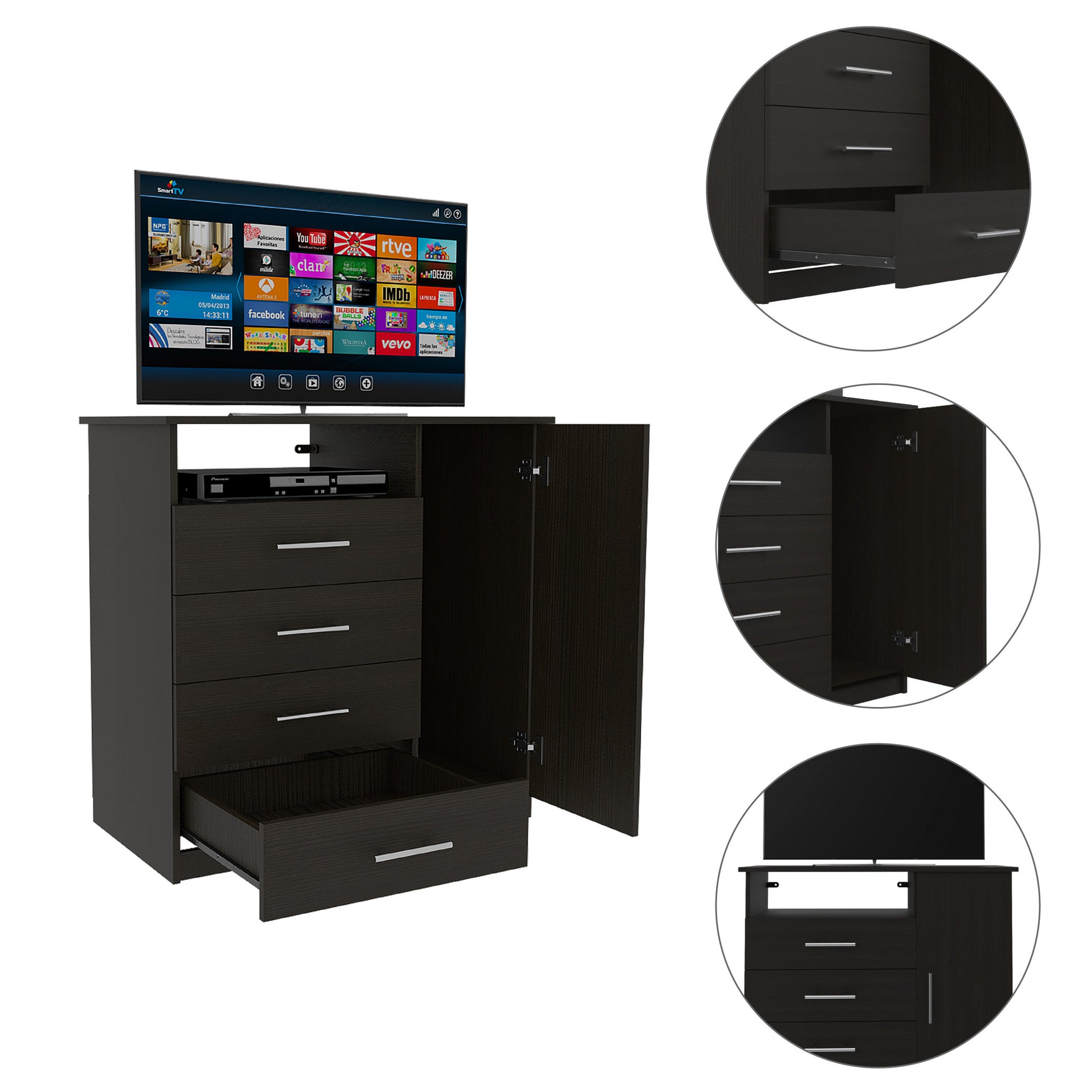 Black Manufactured Wood Four Drawer Combo Dresser By Homeroots | Dressers | Modishstore - 2