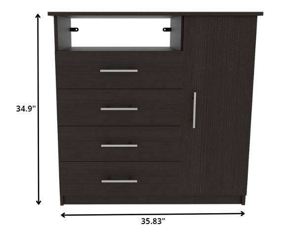 Black Manufactured Wood Four Drawer Combo Dresser By Homeroots | Dressers | Modishstore - 4