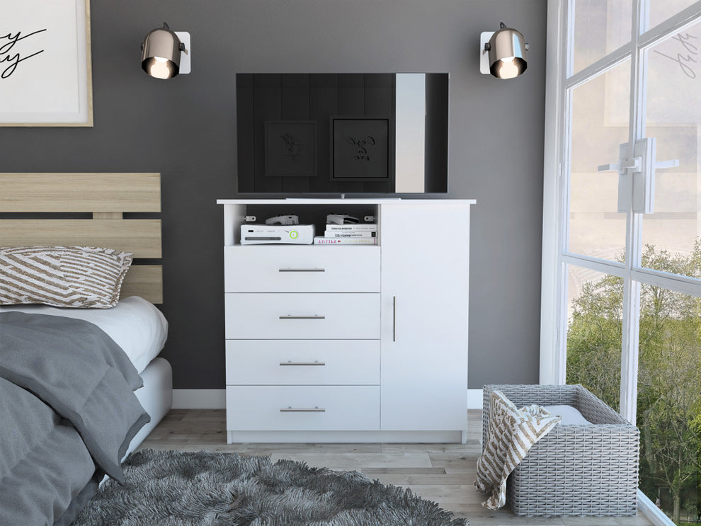 White Manufactured Wood Four Drawer Combo Dresser By Homeroots | Dressers | Modishstore - 4