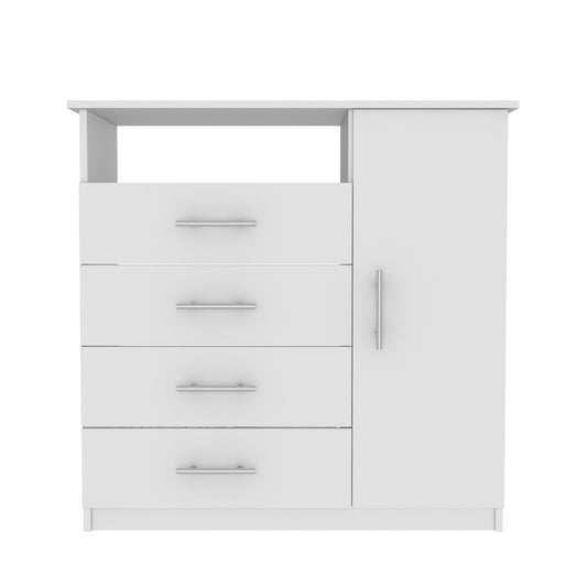 White Manufactured Wood Four Drawer Combo Dresser By Homeroots | Dressers | Modishstore - 1