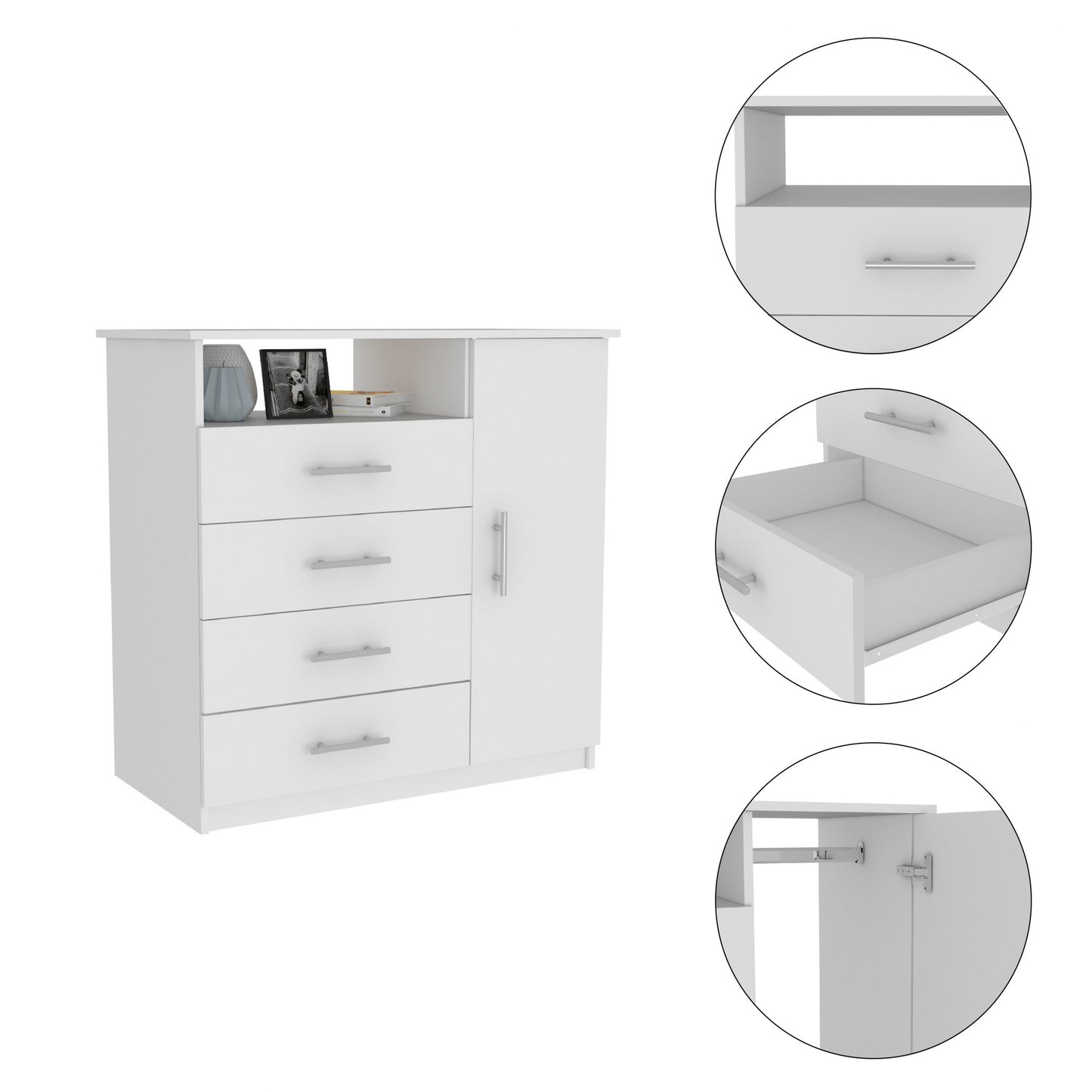 White Manufactured Wood Four Drawer Combo Dresser By Homeroots | Dressers | Modishstore - 3