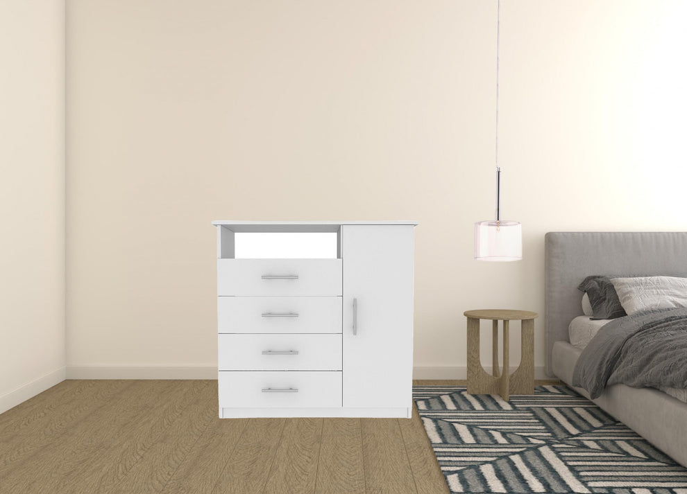 White Manufactured Wood Four Drawer Combo Dresser By Homeroots | Dressers | Modishstore - 2