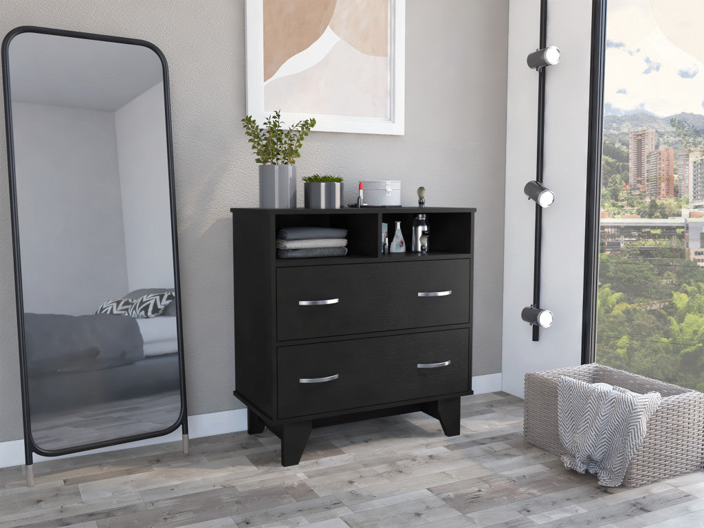 Homeroots 32" Black Manufactured Wood Two Drawer Standard Dresser Homeroots 32" Black Manufactured Wood Two Drawer Standard Dresser
