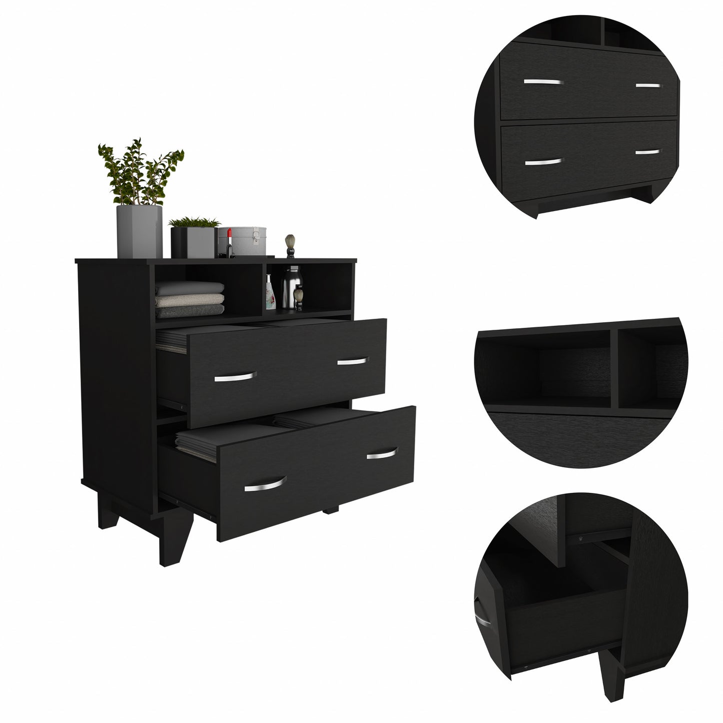 Black Manufactured Wood Two Drawer Dresser By Homeroots | Dressers | Modishstore - 3