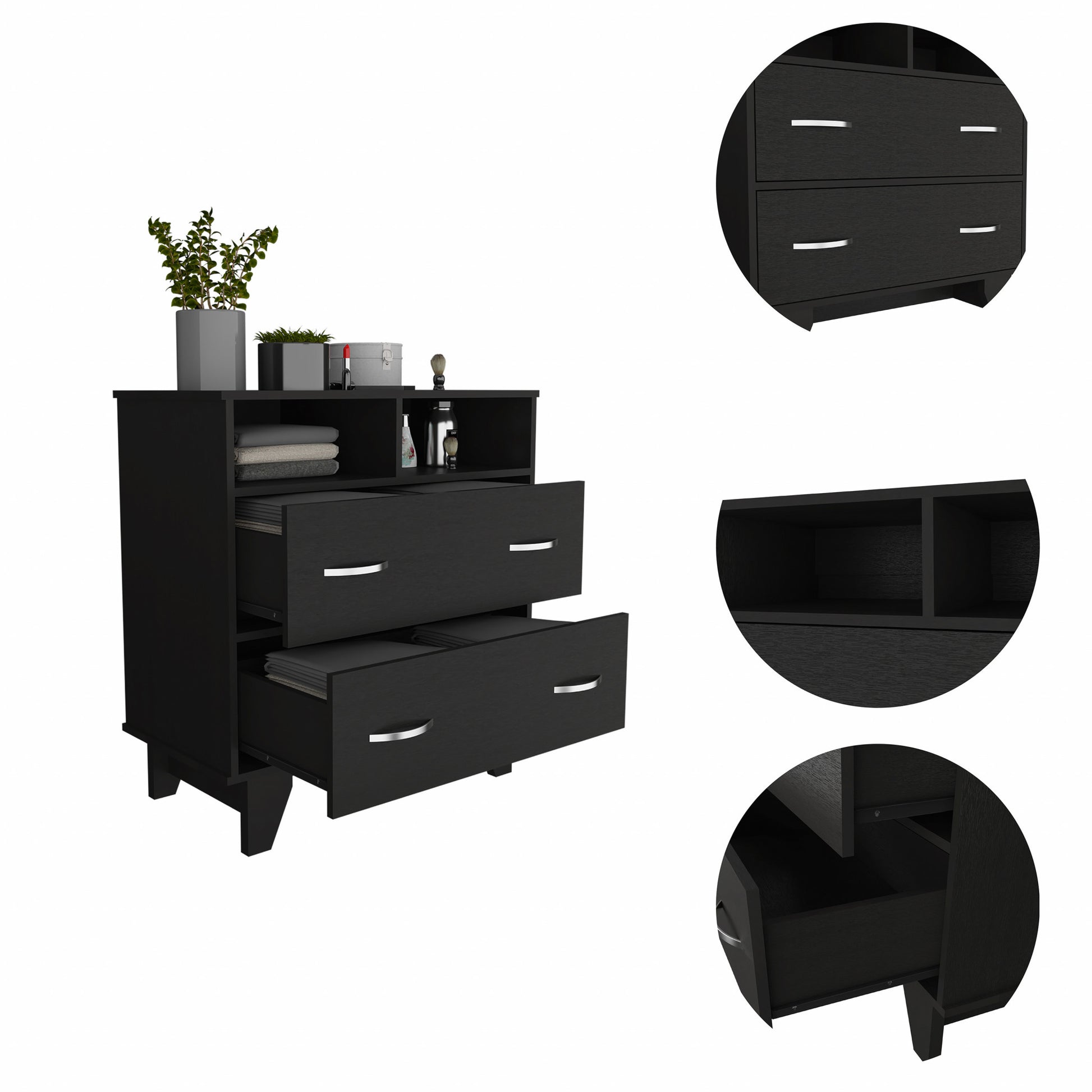 Black Manufactured Wood Two Drawer Dresser By Homeroots | Dressers | Modishstore - 3