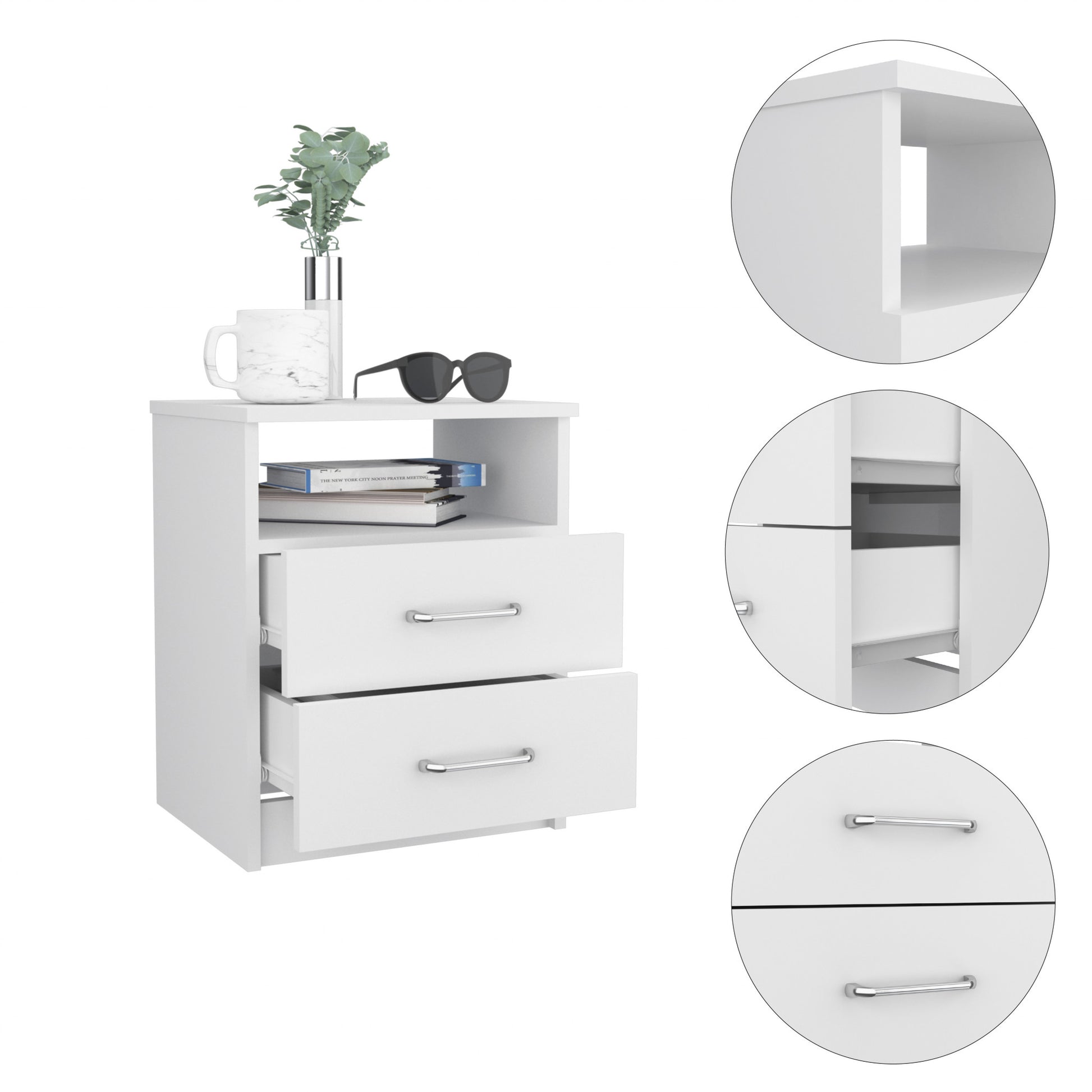 Modern and Stylish White Particle Bedroom Nightstand By Homeroots | Nightstands | Modishstore - 2