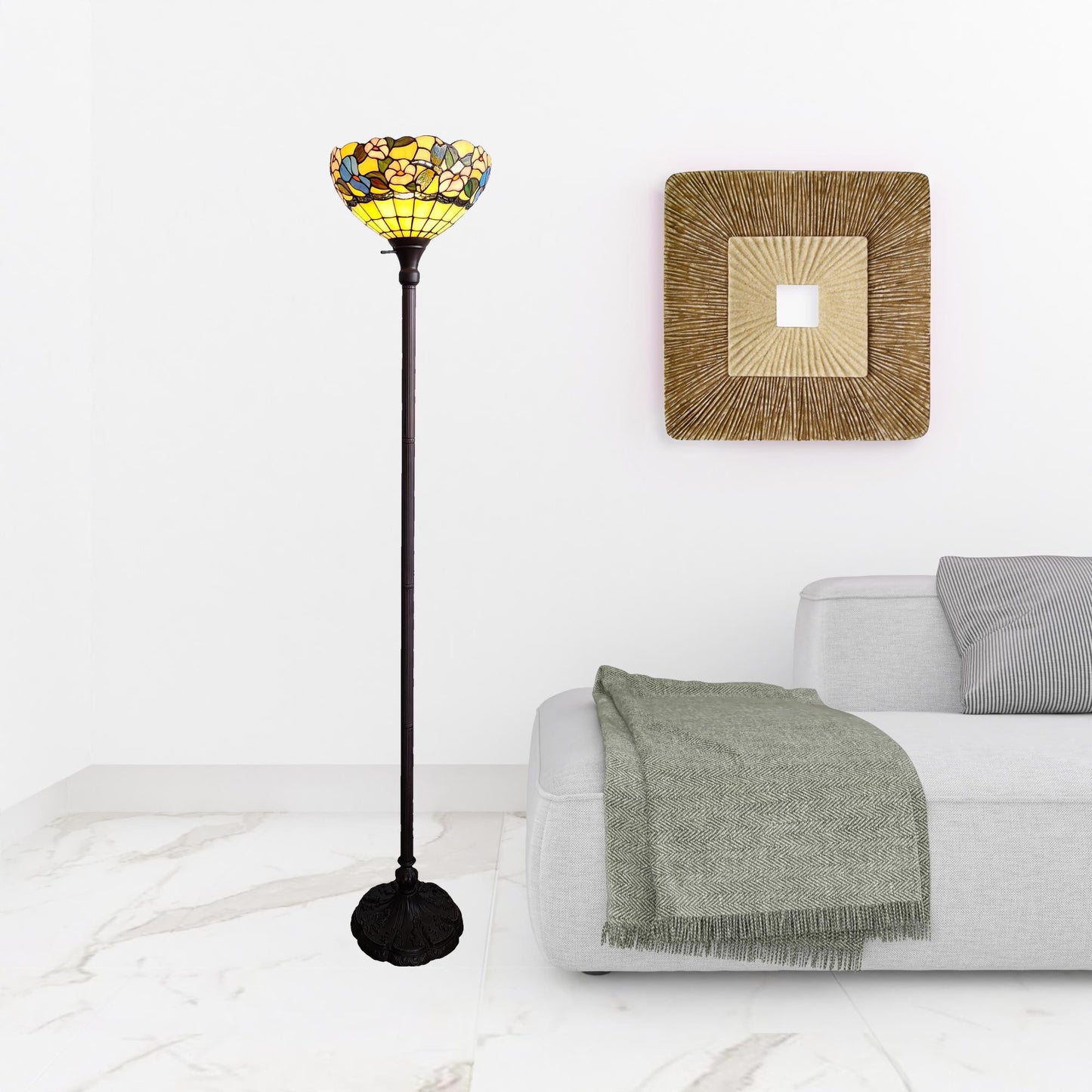 Green And Black Floor Lamp With Green Glass Bowl Shade By Homeroots | Floor Lamps | Modishstore - 5