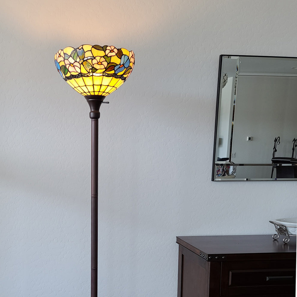Green And Black Floor Lamp With Green Glass Bowl Shade By Homeroots | Floor Lamps | Modishstore - 3