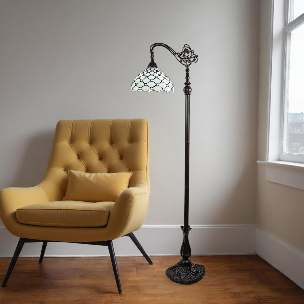 Brown And White Metal Floor Lamp With White Glass Bowl Shade By Homeroots | Floor Lamps | Modishstore - 1