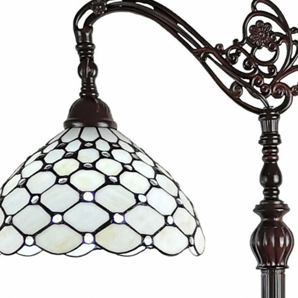Brown And White Metal Floor Lamp With White Glass Bowl Shade By Homeroots | Floor Lamps | Modishstore - 6