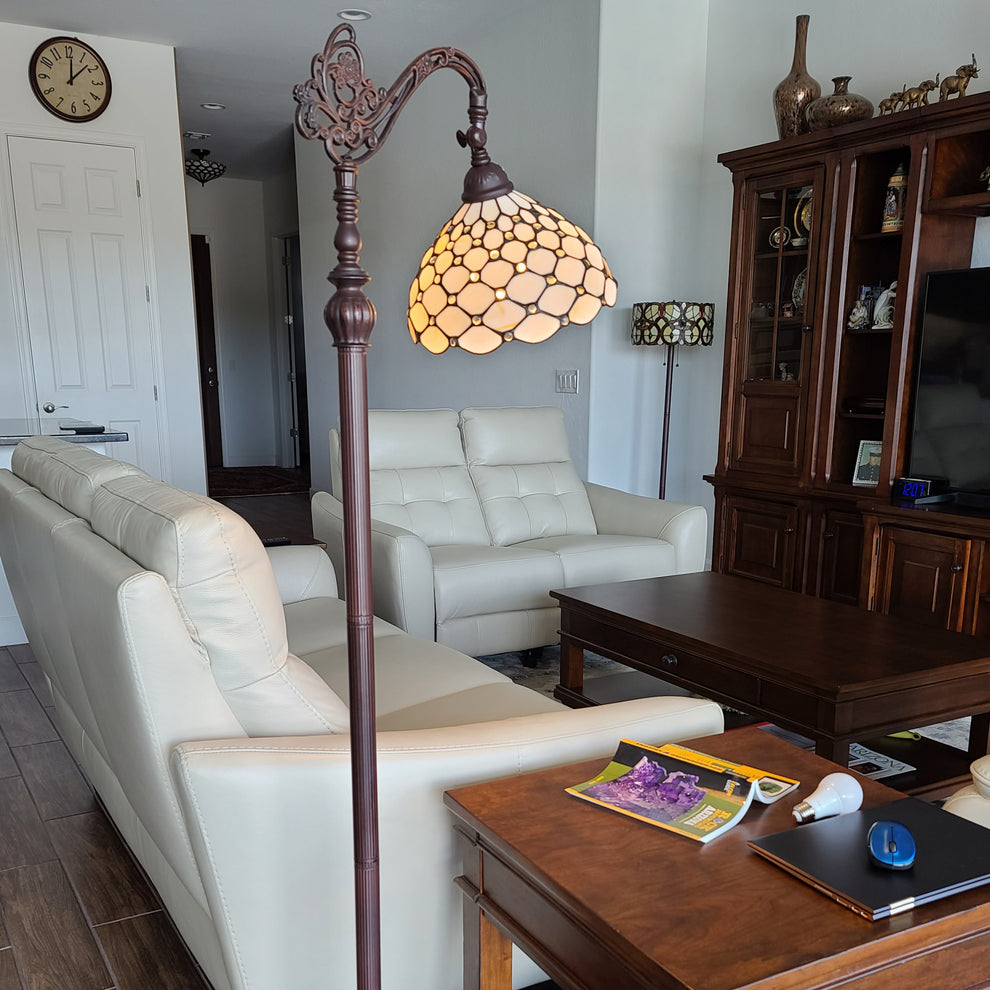 Brown And White Metal Floor Lamp With White Glass Bowl Shade By Homeroots | Floor Lamps | Modishstore - 8