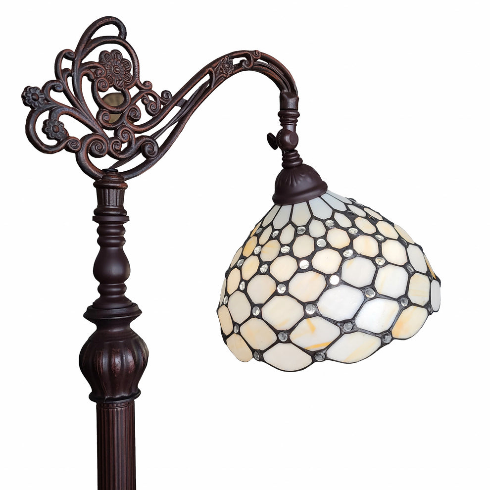 Brown And White Metal Floor Lamp With White Glass Bowl Shade By Homeroots | Floor Lamps | Modishstore - 4