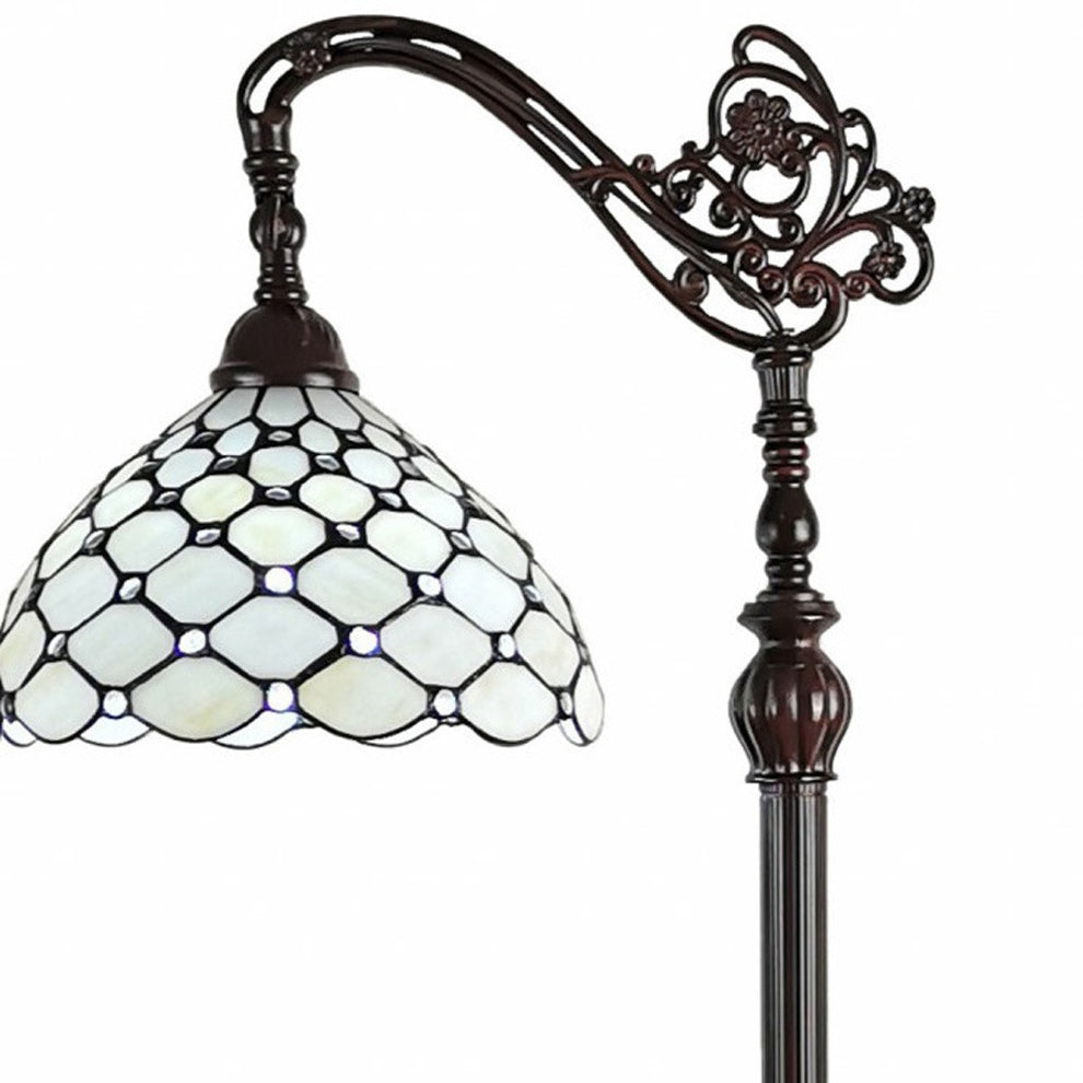 Brown And White Metal Floor Lamp With White Glass Bowl Shade By Homeroots | Floor Lamps | Modishstore - 3
