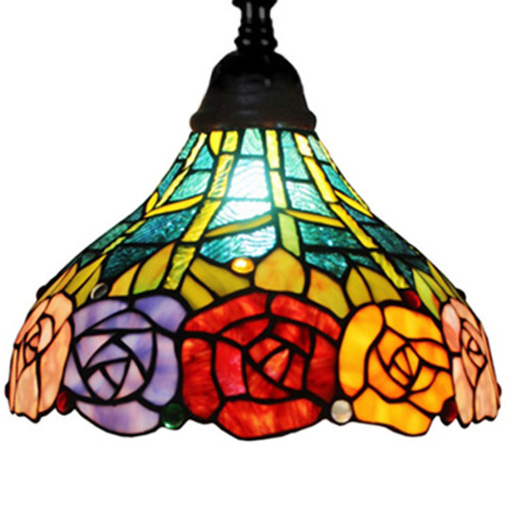 Brown Torchiere Floor Lamp With Blue and Yellow Flowers Glass Dome Shade By Homeroots | Floor Lamps | Modishstore - 3