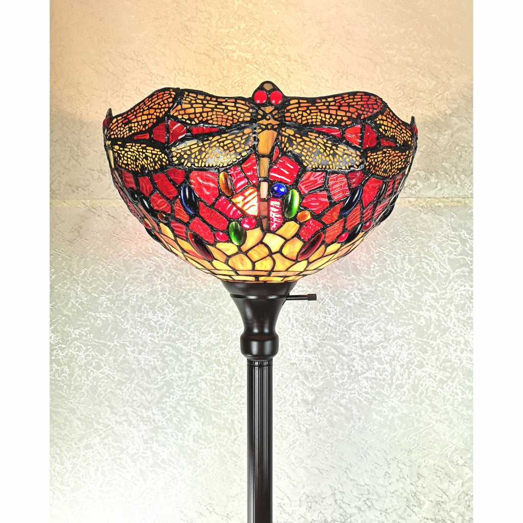 Black And Red Torchiere Floor Lamp With Red Dragonfly Glass Dome Shade By Homeroots | Floor Lamps | Modishstore - 7