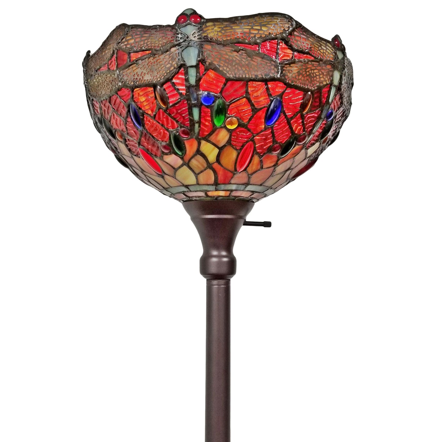 Black And Red Torchiere Floor Lamp With Red Dragonfly Glass Dome Shade By Homeroots | Floor Lamps | Modishstore - 4