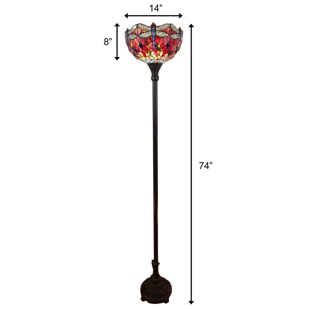 Black And Red Torchiere Floor Lamp With Red Dragonfly Glass Dome Shade By Homeroots | Floor Lamps | Modishstore - 8