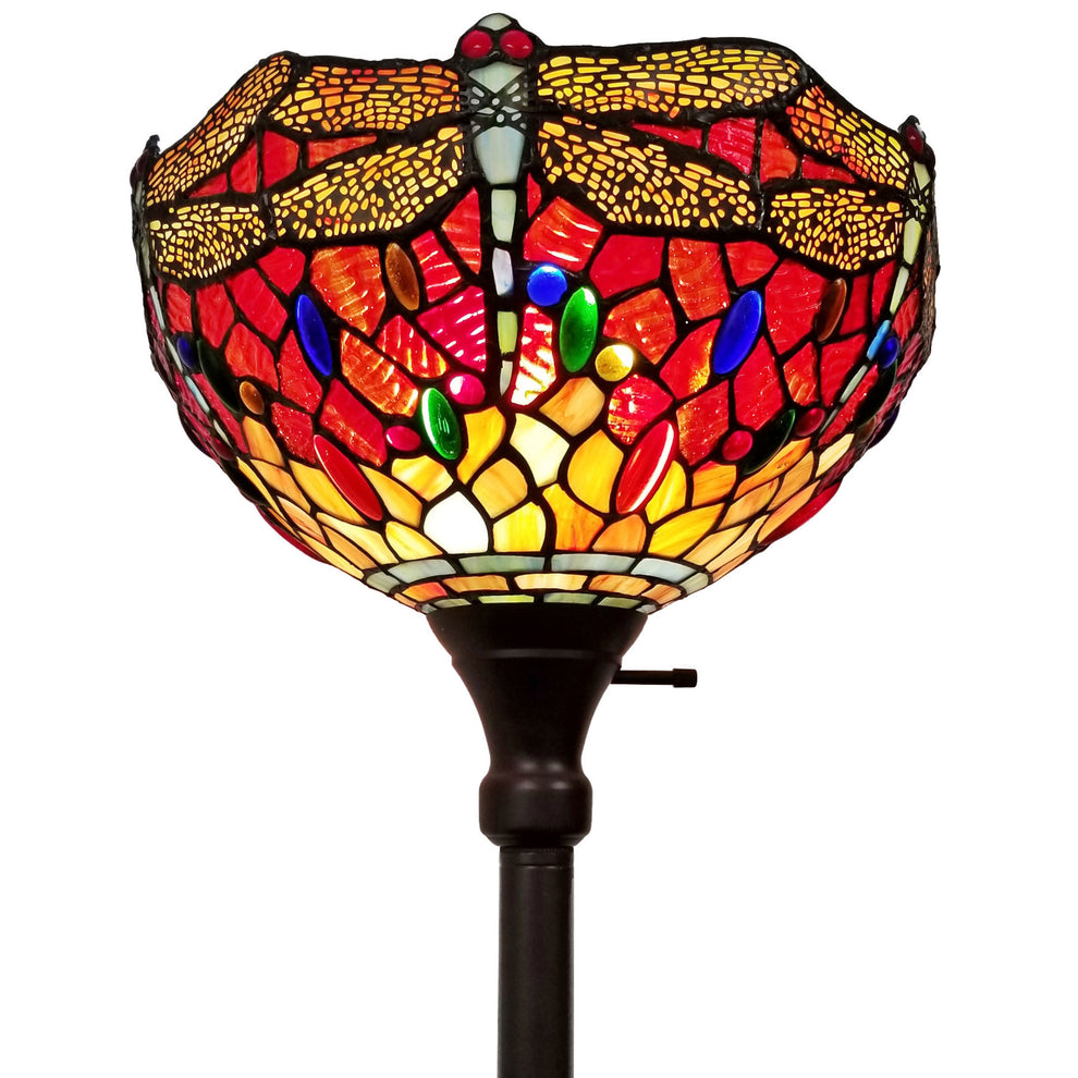 Black And Red Torchiere Floor Lamp With Red Dragonfly Glass Dome Shade By Homeroots | Floor Lamps | Modishstore - 3