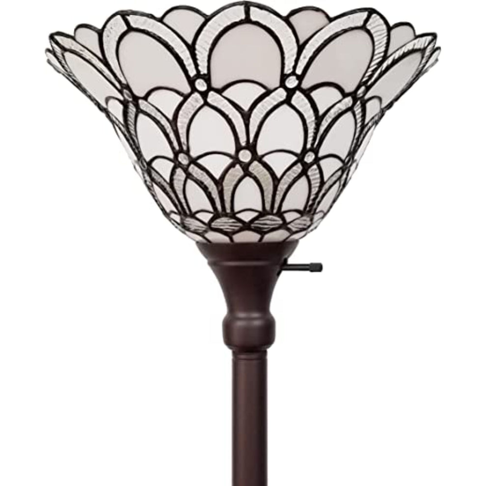 Brown And White Floor Lamp With White Peacock Feather Glass Bell Shade By Homeroots | Floor Lamps | Modishstore - 3