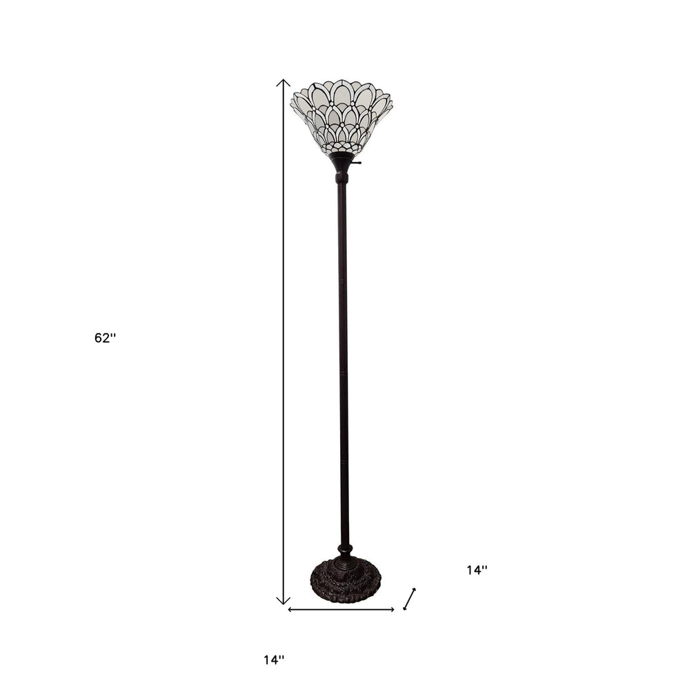 Brown And White Floor Lamp With White Peacock Feather Glass Bell Shade By Homeroots | Floor Lamps | Modishstore - 5