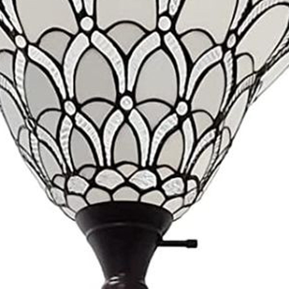 Brown And White Floor Lamp With White Peacock Feather Glass Bell Shade By Homeroots | Floor Lamps | Modishstore - 4