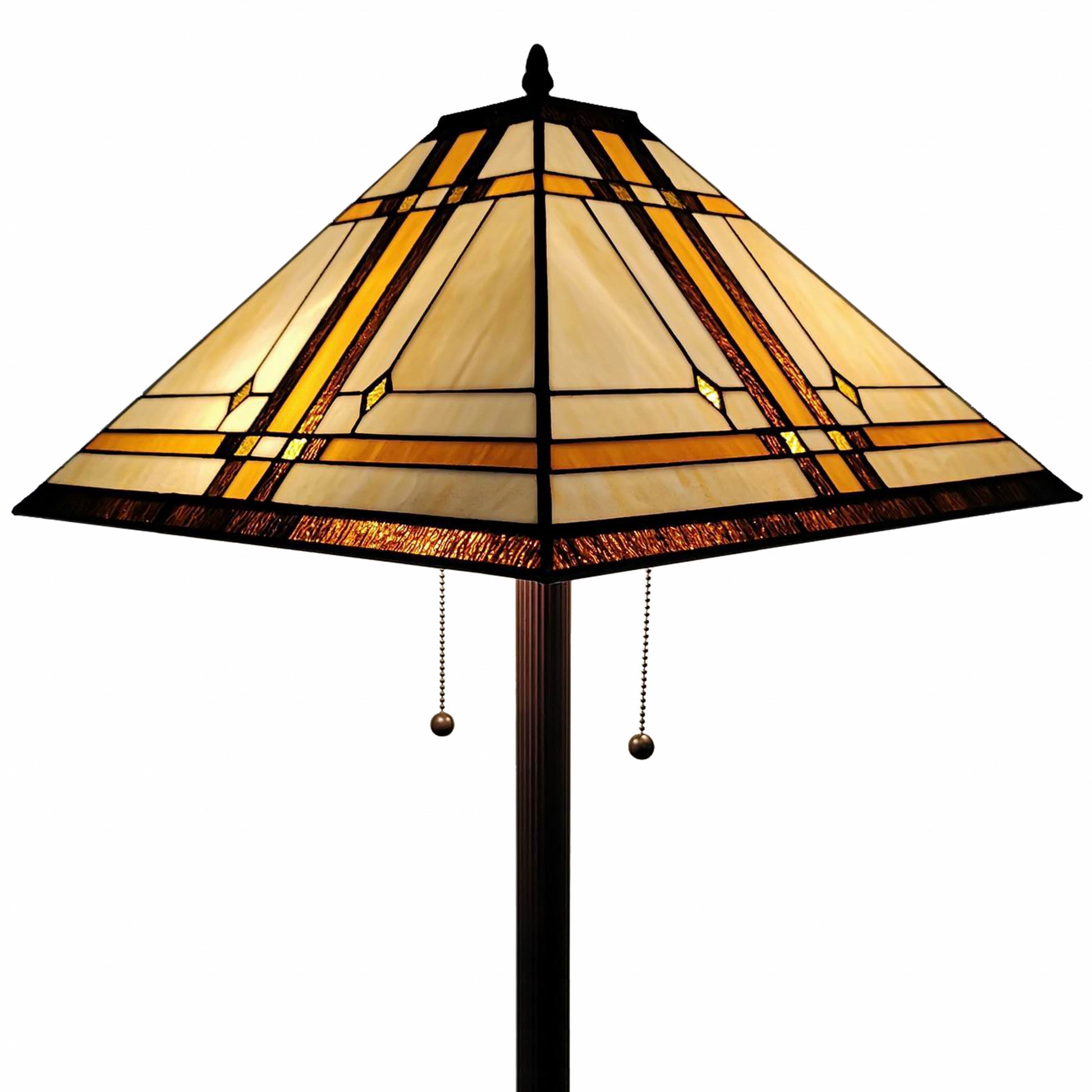 Brown And White Two Light Floor Lamp With Brown And White Glass Cone Shade By Homeroots | Floor Lamps | Modishstore - 4