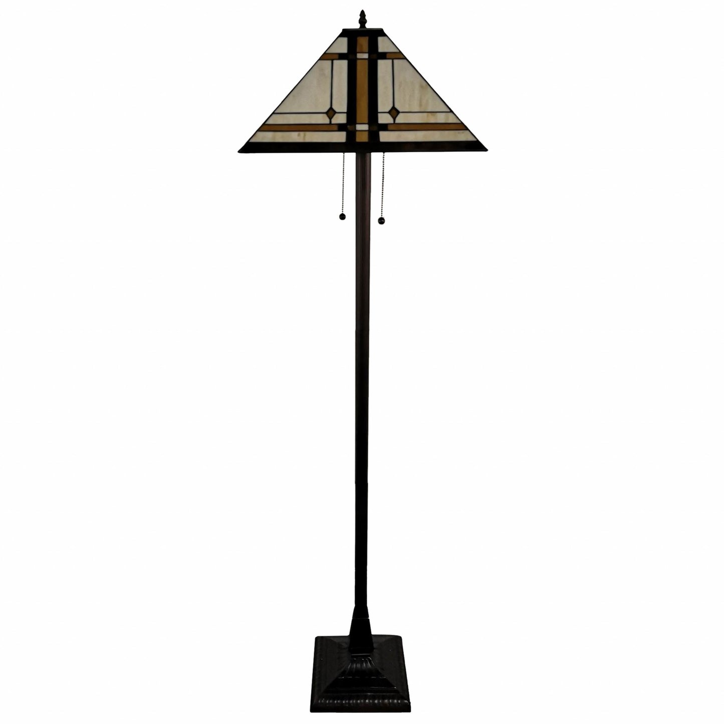 Brown And White Two Light Floor Lamp With Brown And White Glass Cone Shade By Homeroots | Floor Lamps | Modishstore - 1
