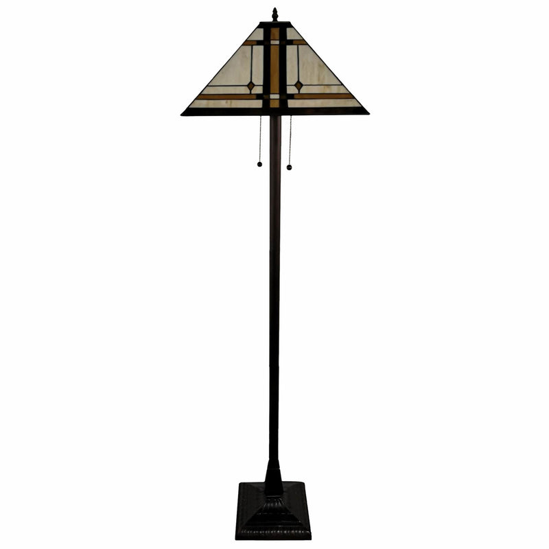 Brown And White Two Light Floor Lamp With Brown And White Glass Cone Shade By Homeroots | Floor Lamps | Modishstore - 1