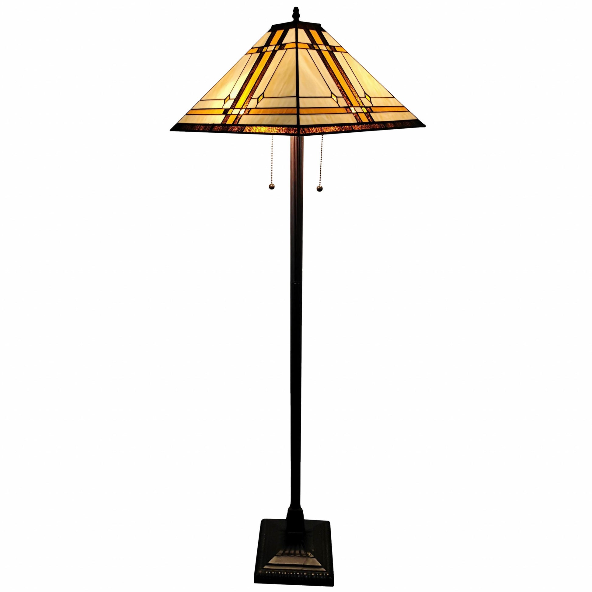 Brown And White Two Light Floor Lamp With Brown And White Glass Cone Shade By Homeroots | Floor Lamps | Modishstore - 2