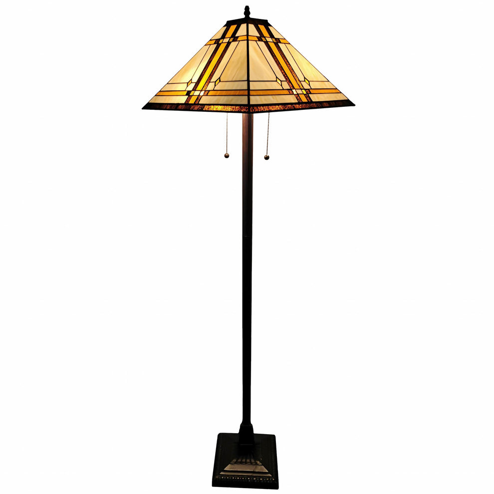 Brown And White Two Light Floor Lamp With Brown And White Glass Cone Shade By Homeroots | Floor Lamps | Modishstore - 2