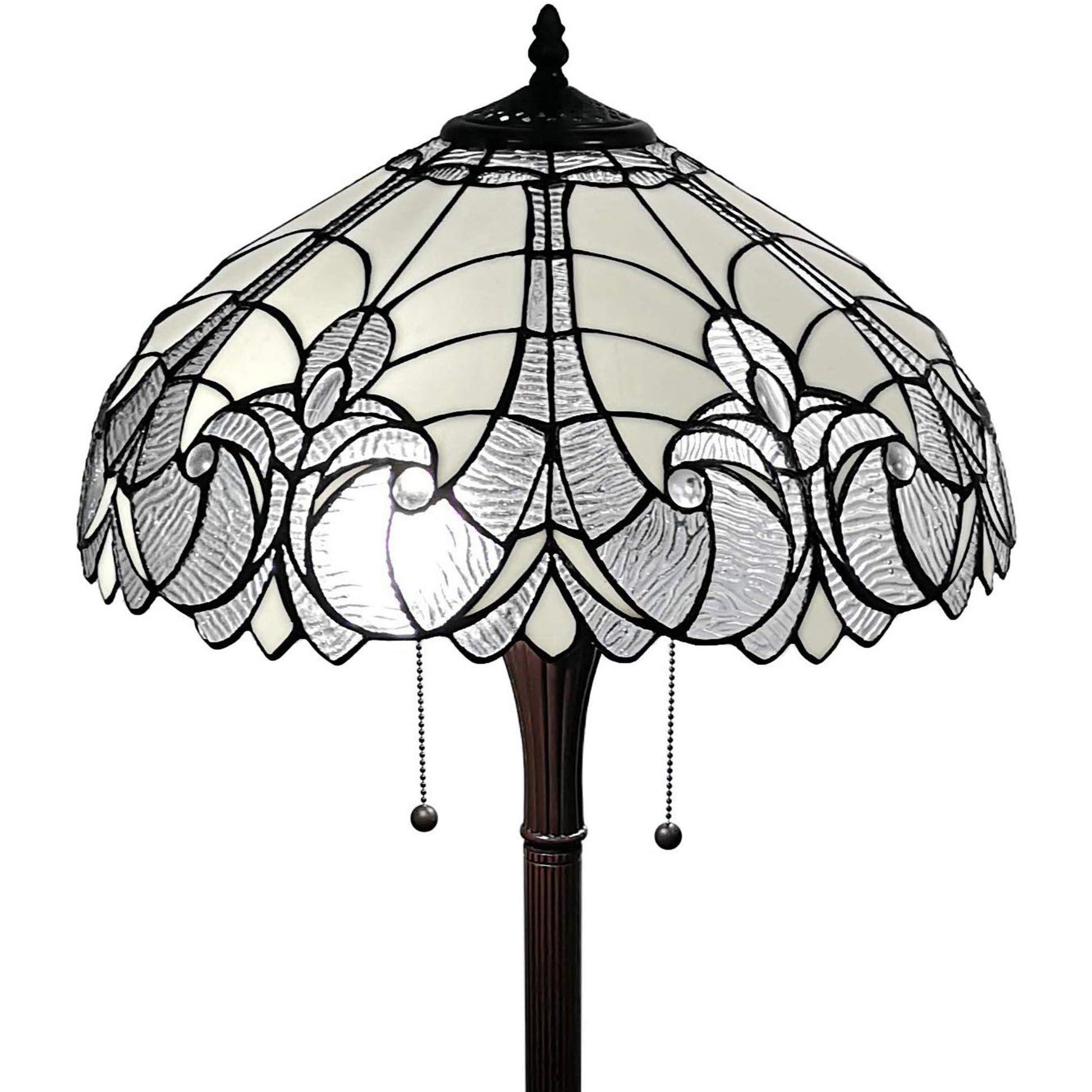 Dark Brown Two Light Torchiere Floor Lamp With White Fleur de Lis Glass Dome Shade By Homeroots | Floor Lamps | Modishstore - 4
